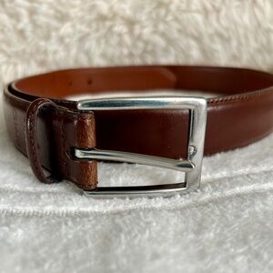 Chaps Rich Brown Leather Belt with Silver Buckle